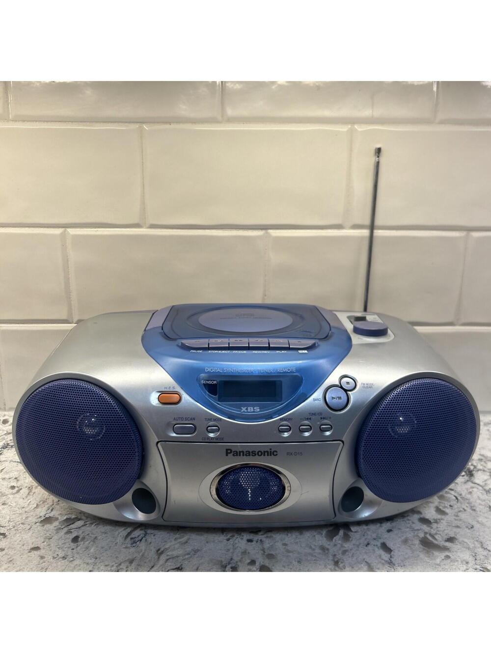 PANASONIC RX-D15 Boombox CD Radio Cassette Portable Stereo Silver/blue
